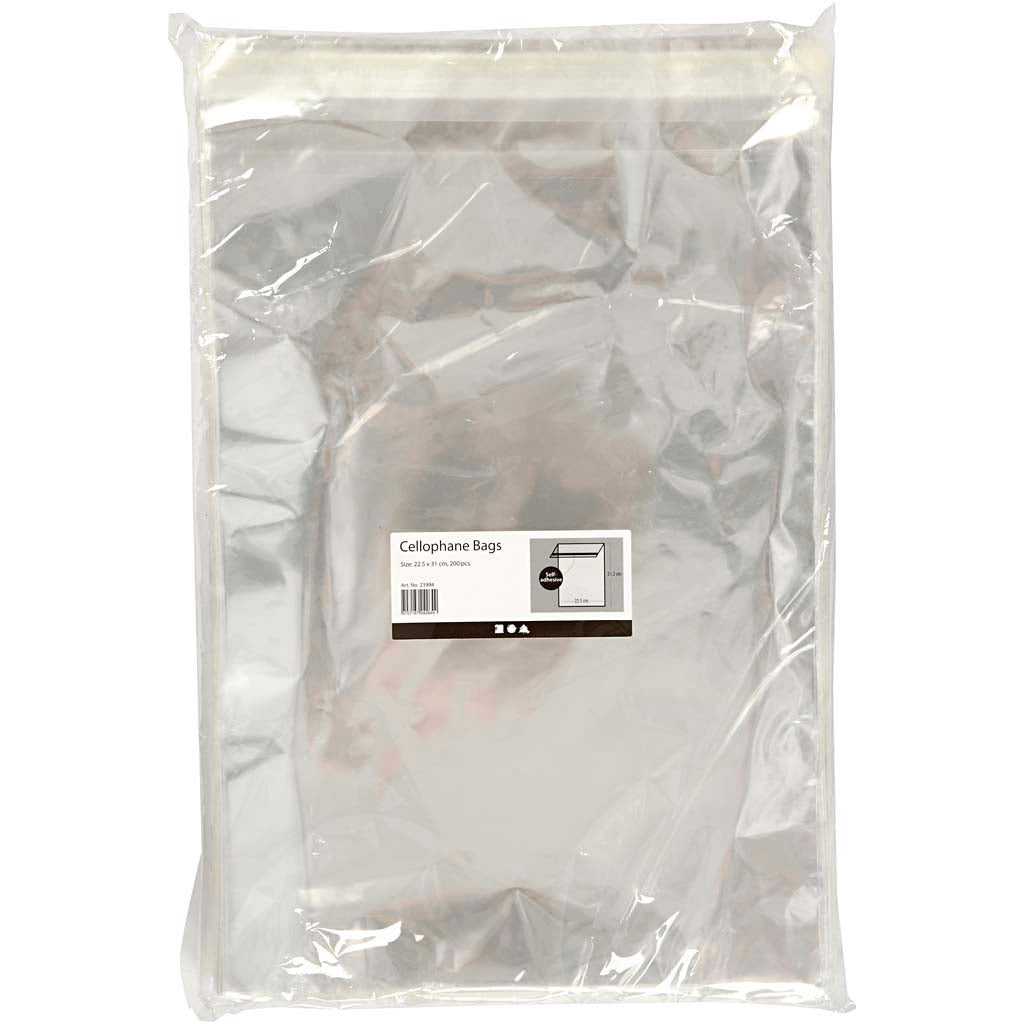 Cellofaan zakjes, b: 22,5 cm, h: 31,2 cm, 200stuks, 25 micron [HOB23994]
