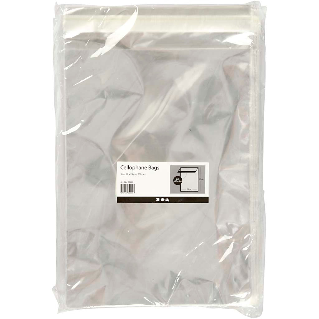 Cellofaan zakjes, b: 18 cm, h: 25,3 cm, 200stuks, 25 micron [HOB23997]