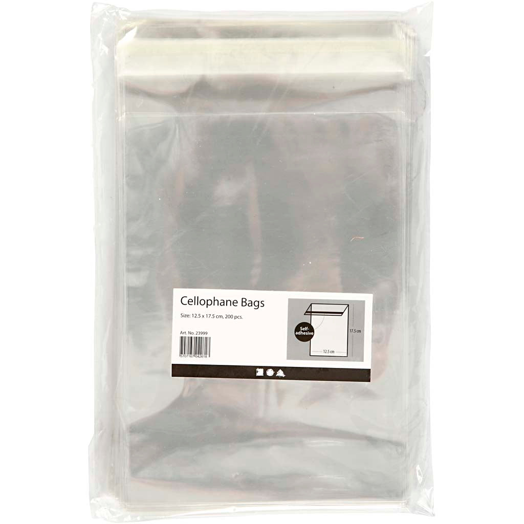 Cellofaan zakjes, b: 12,3 cm, h: 17,3 cm, 200stuks, 25 micron [HOB23999]