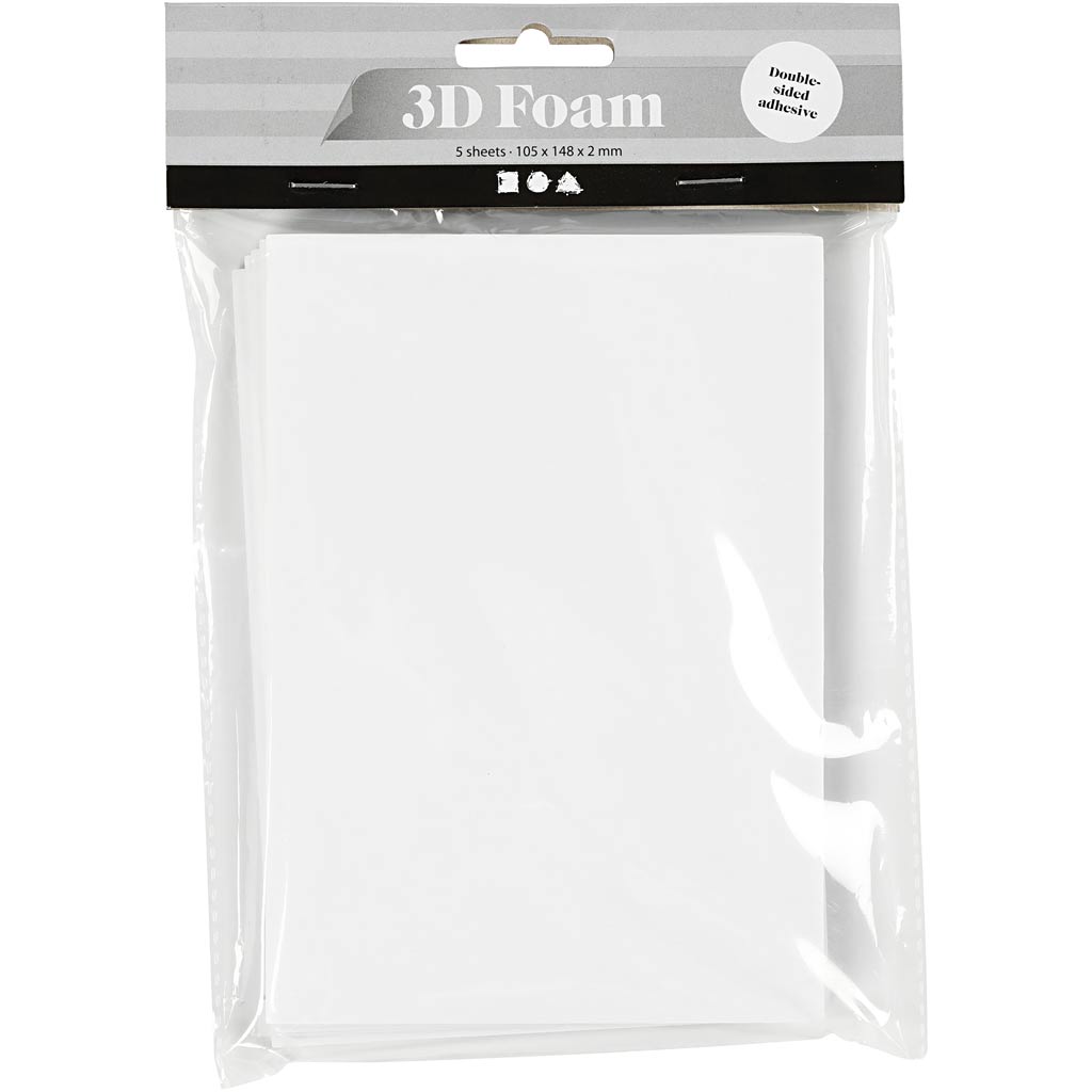 3D foam pads, A6, vel 105x148 mm, dikte 2 mm, wit, 5 vel/ 1 doos [HOB-24659]