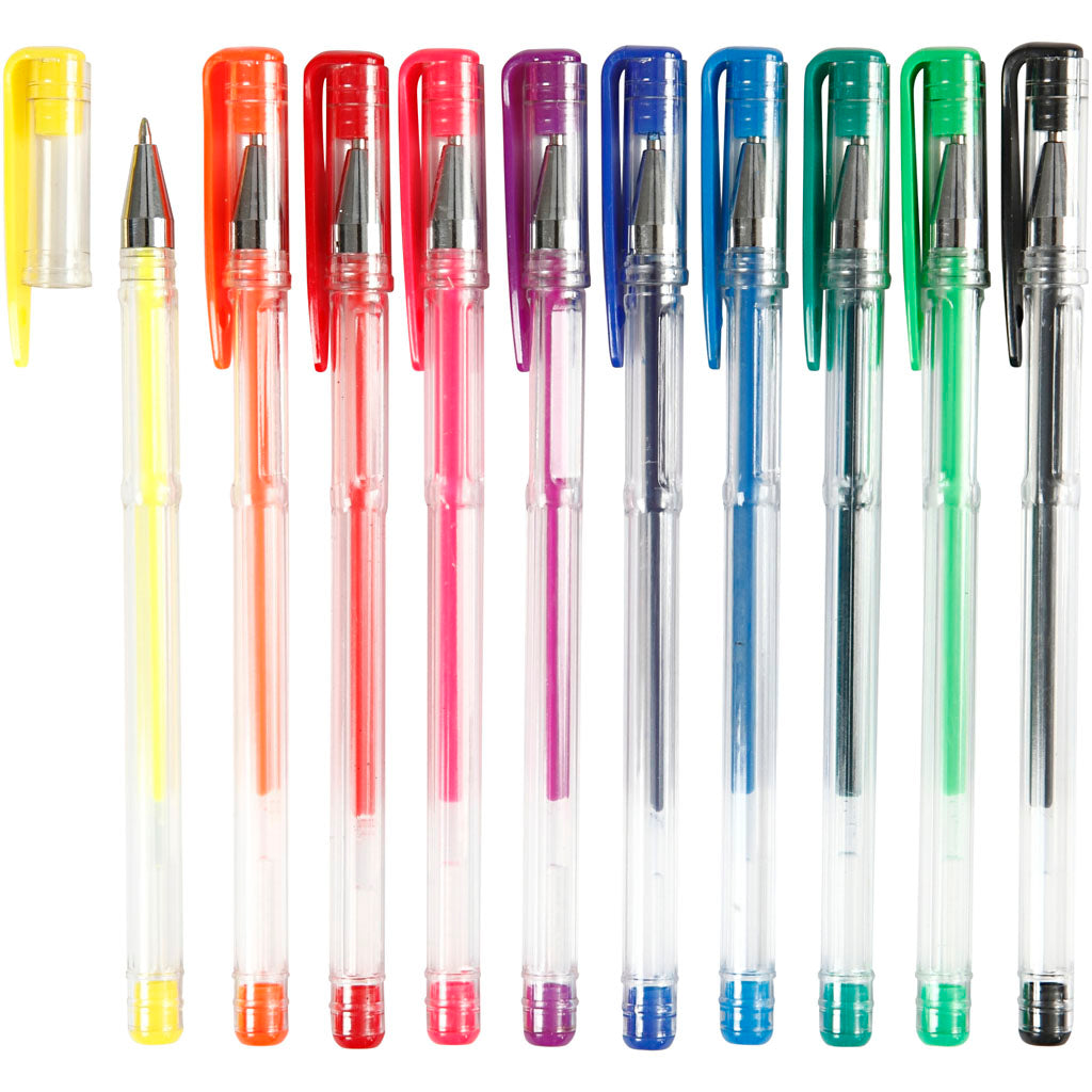 Gel Pens, line 0,8 mm, assorted colours, 10 asstd.