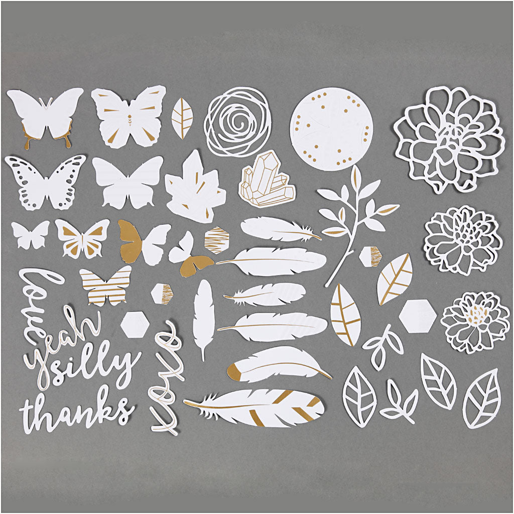 Labels with Gold Motifs for Watercolour, size 1,5-10 cm, 44 pc