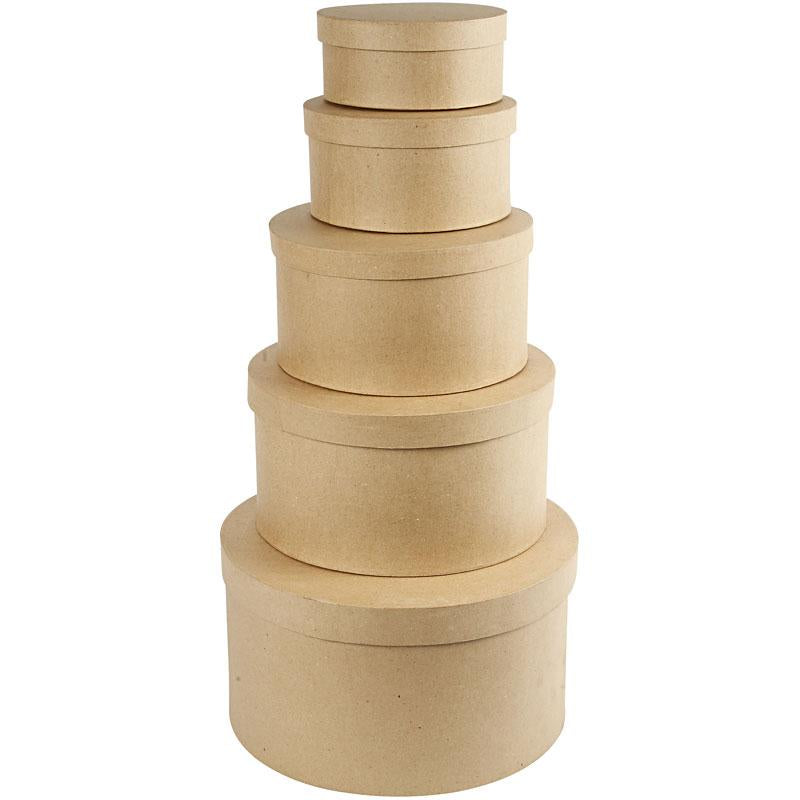 Round Hat Boxes, H: 8+10+13+15+19 cm, dia. 16,5+18,5+24+28,5+35,5 cm, 5 pc/ 1 set