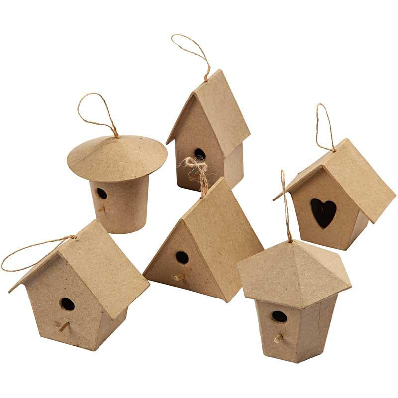 Mini Bird Houses, H: 7 cm, 6 pc