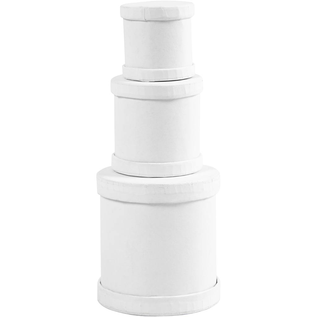 Drum Boxes, H: 4+5+7 cm, dia. 4+5+6,5 cm, white