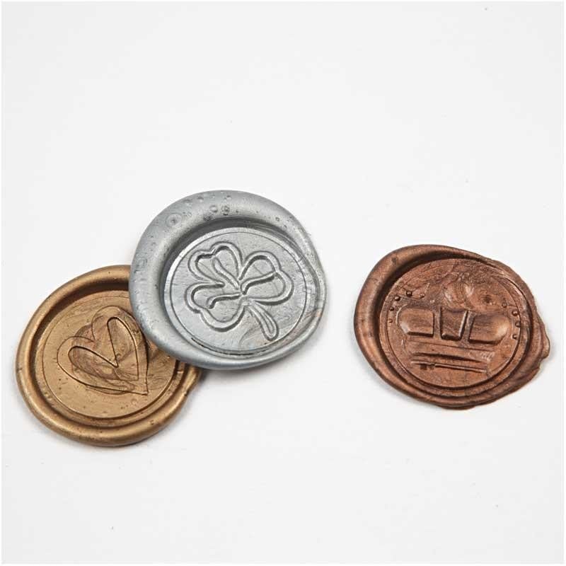 Zegel was, goud, zilver, brons, L: 10 cm, 3 stuk/ 1 doos [HOB-27026]
