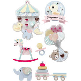 3D stickers, baby, H: 25-70 mm, B: 20-55 mm, dikte 7 mm, 8 stuk/ 1 doos [HOB-27095]