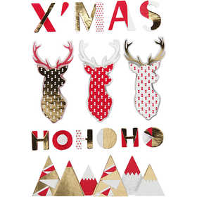 3D stickers, rendieren, H: 15-62 mm, B: 14-100 mm, dikte 5 mm, 15 stuk/ 1 doos [HOB-27097]