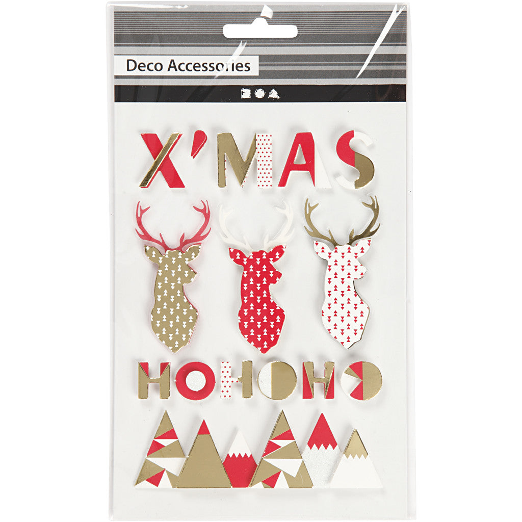 3D stickers, rendieren, H: 15-62 mm, B: 14-100 mm, dikte 5 mm, 15 stuk/ 1 doos [HOB-27097]