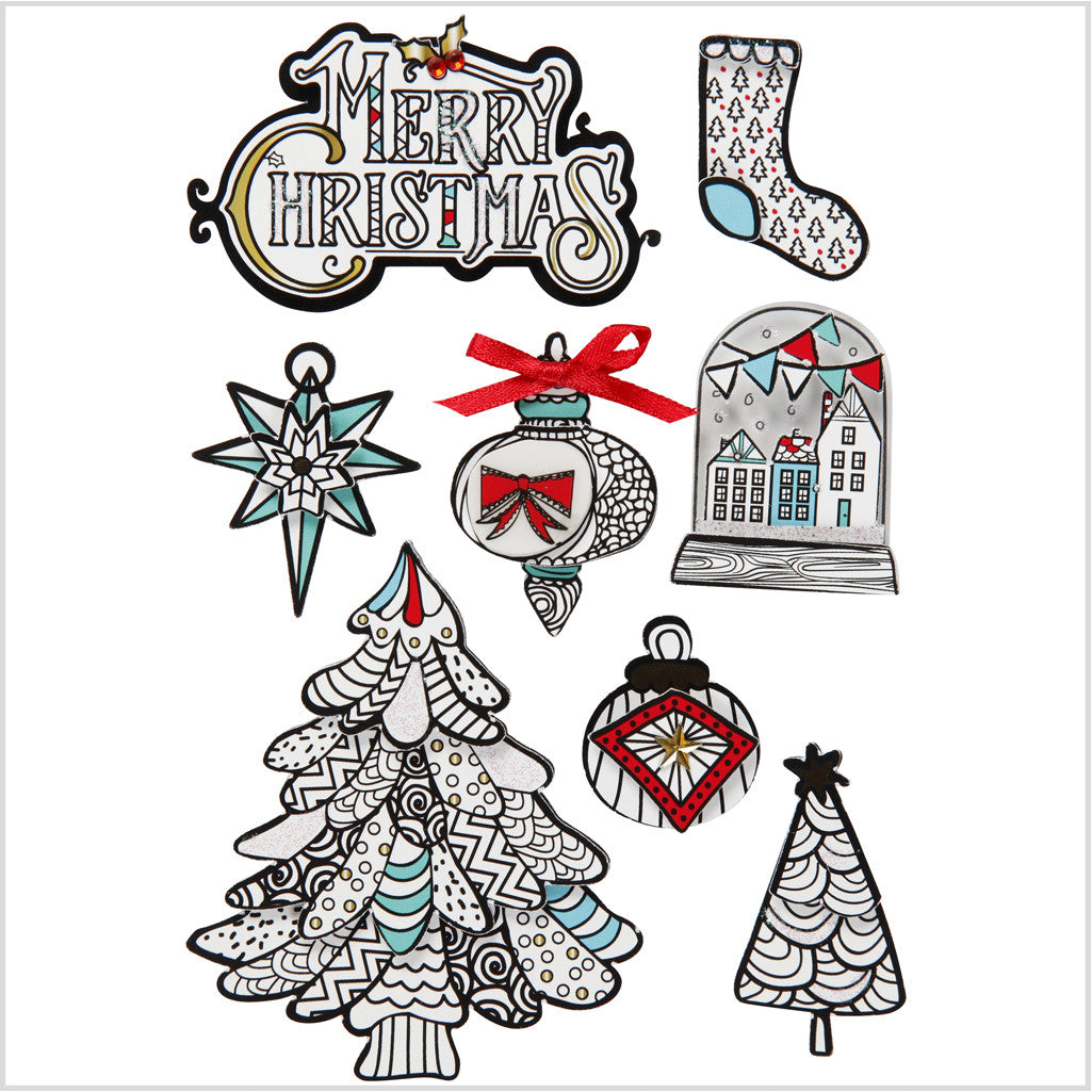 3D stickers, kerstmotieven, H: 32-80 mm, B: 25-65 mm, 8 stuk/ 1 doos [HOB-27099]