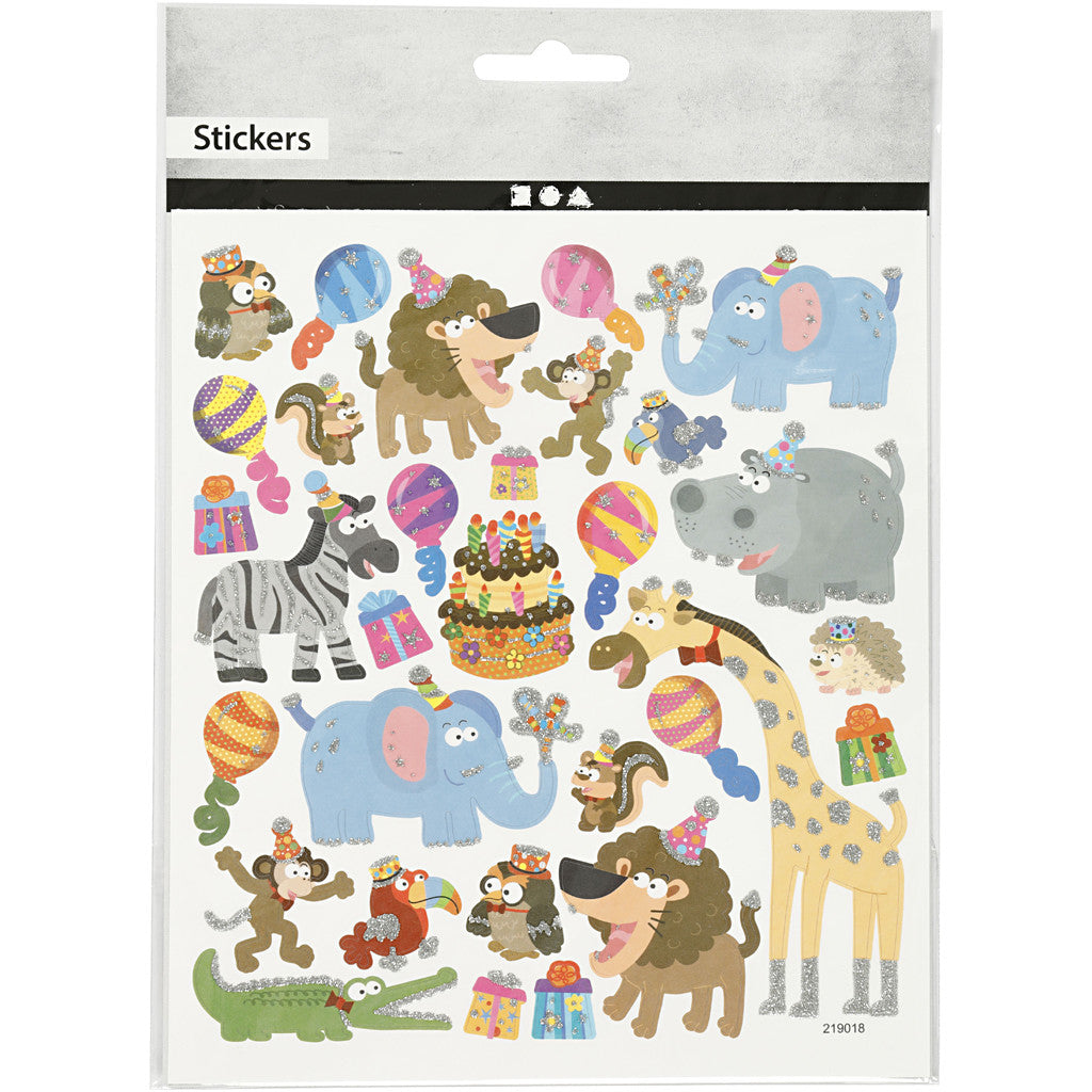 Stickers, dieren verjaardag, vel 15x16,5 cm, 1 vel [HOB-27185]