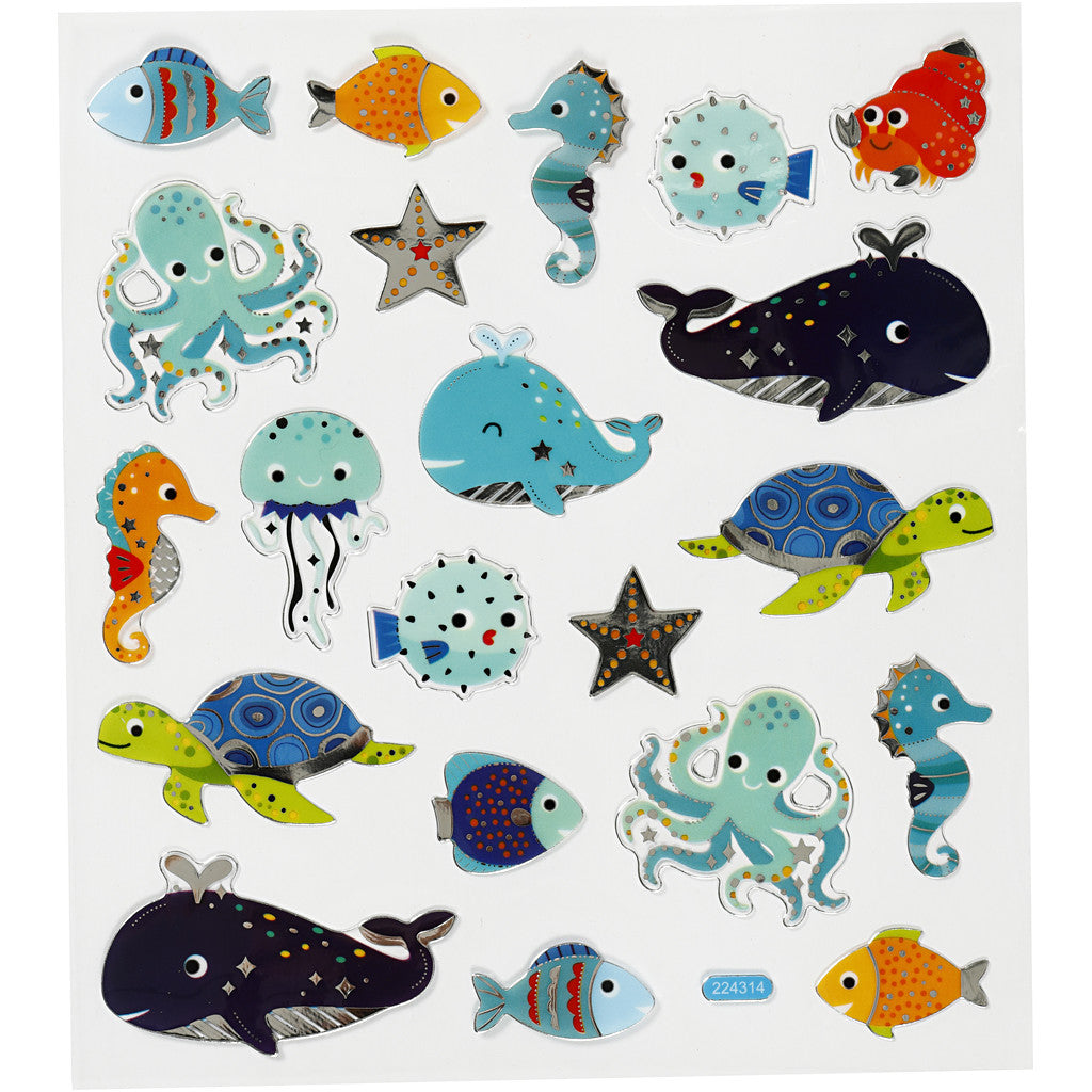 Stickers, zeedieren, vel 15x16,5 cm, 1 vel [HOB-27197]