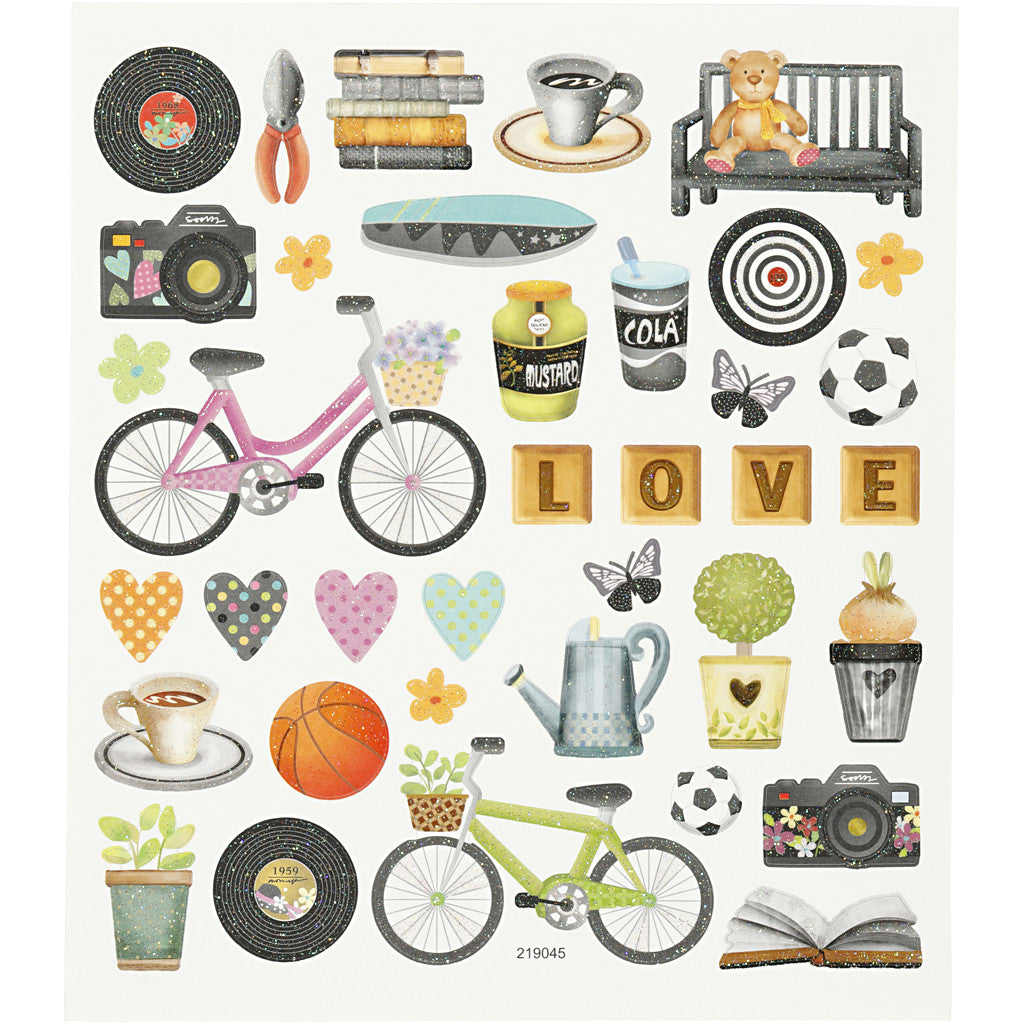 Stickers, vrije tijd, vel 15x16,5 cm, 1 vel [HOB-27200]