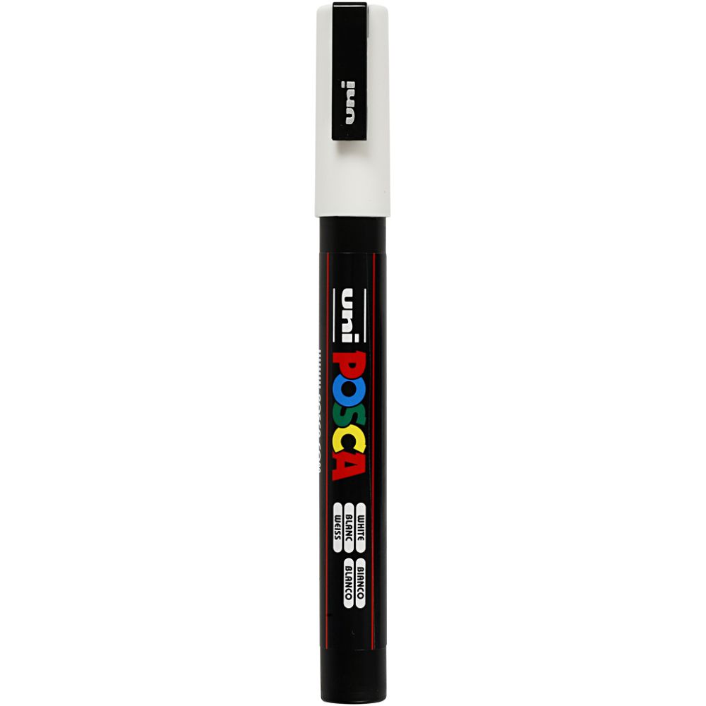 Posca Marker, afm PC-3M, lijndikte 0,9-1,3 mm, fijn, wit, 1 stuk [HOB-274052]