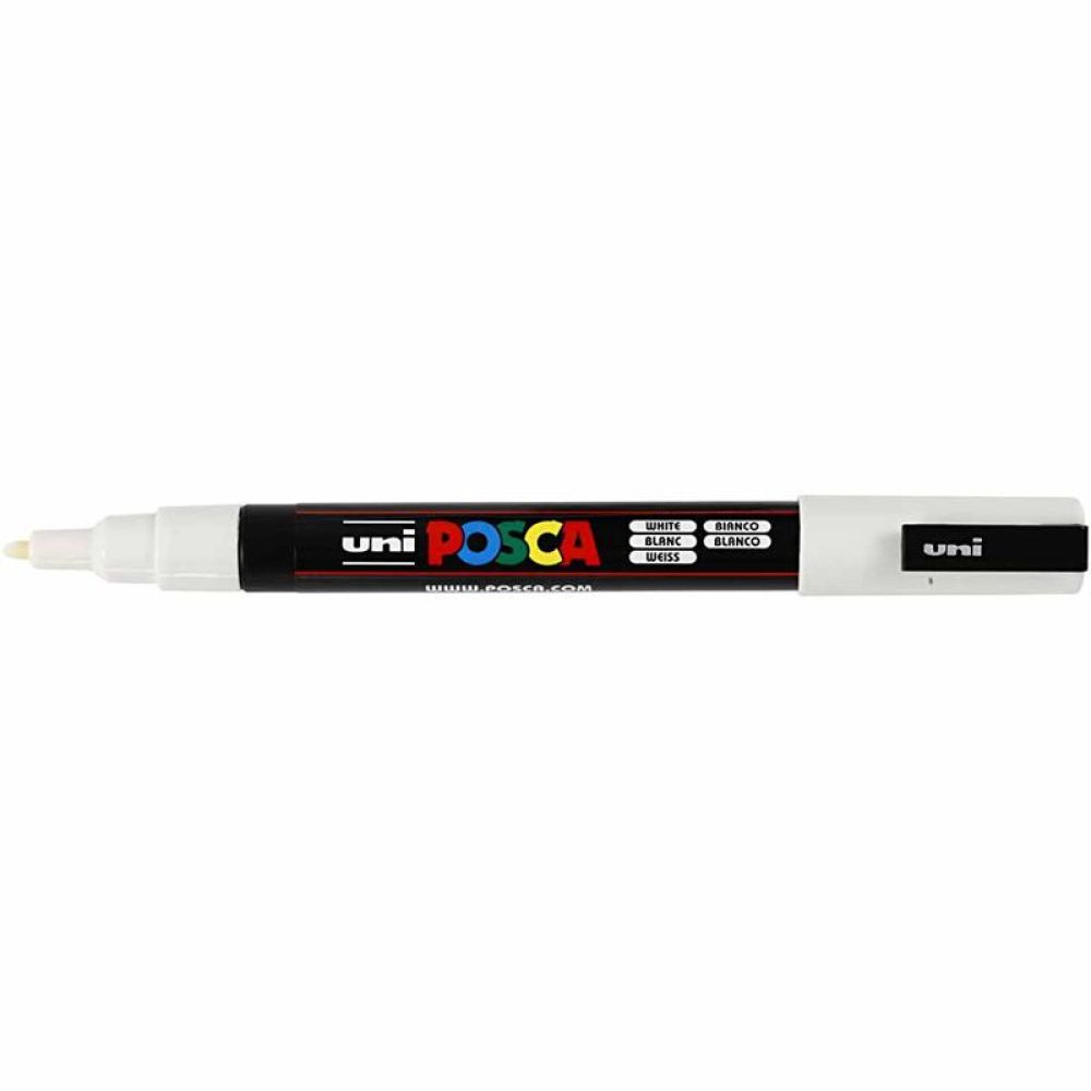 Posca Marker, afm PC-3M, lijndikte 0,9-1,3 mm, fijn, wit, 1 stuk [HOB-274052]