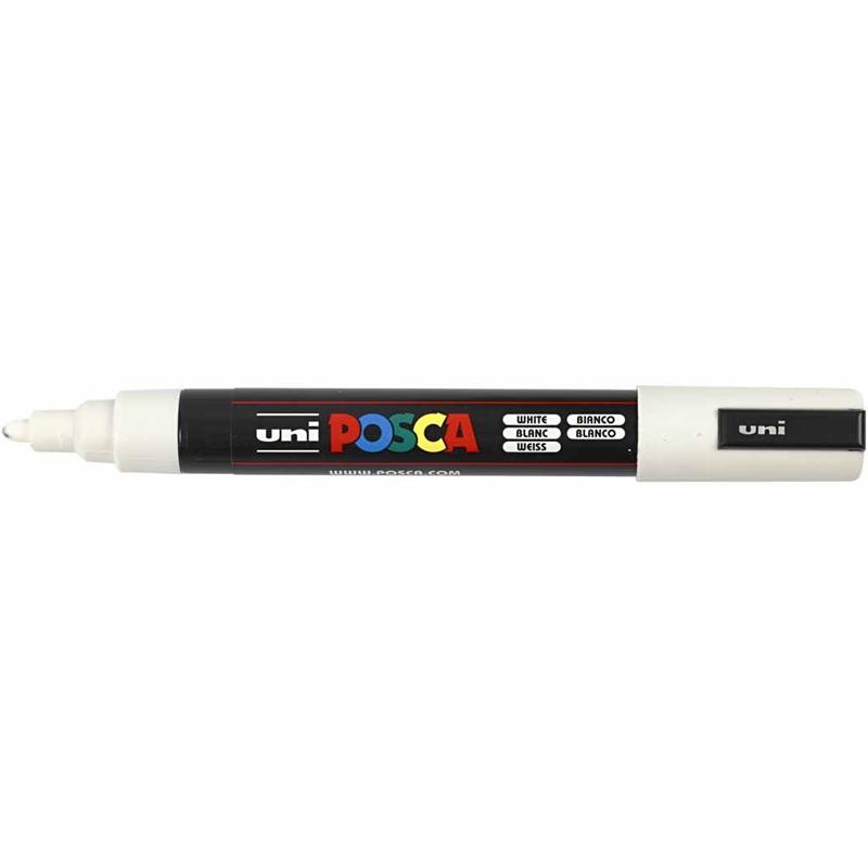 Posca Marker, afm PC-5M, lijndikte 2,5 mm, medium, wit, 1 stuk [HOB-276052]
