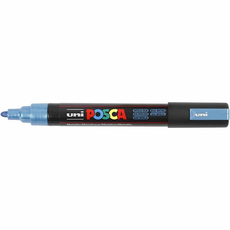 Posca Marker, afm PC-5M, lijndikte 2,5 mm, medium, metallic blauw, 1 stuk [HOB-276880]