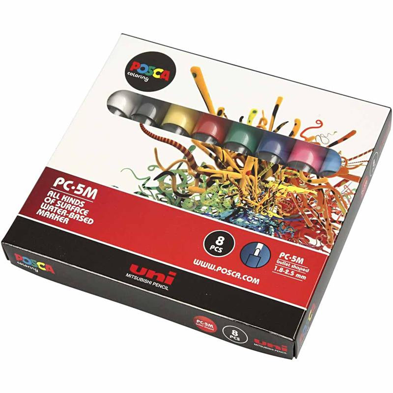 Posca Marker, afm PC-5M, lijndikte 2,5 mm, medium, diverse kleuren, 8 stuk/ 1 doos [HOB-276900]
