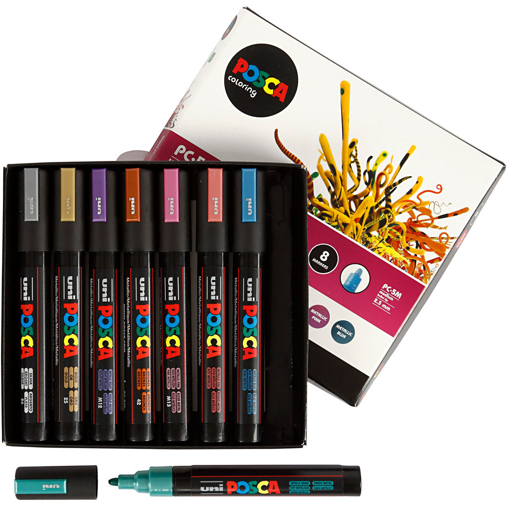 Posca Marker, afm PC-5M, lijndikte 2,5 mm, medium, metallic kleuren, 8 stuk/ 1 doos [HOB-276901]