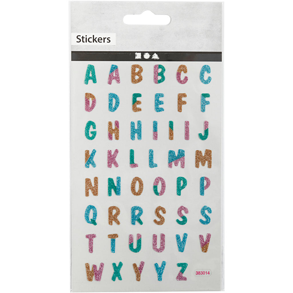 Glitter stickers, letters, vel 10x16 cm, 1 vel [HOB-280017]