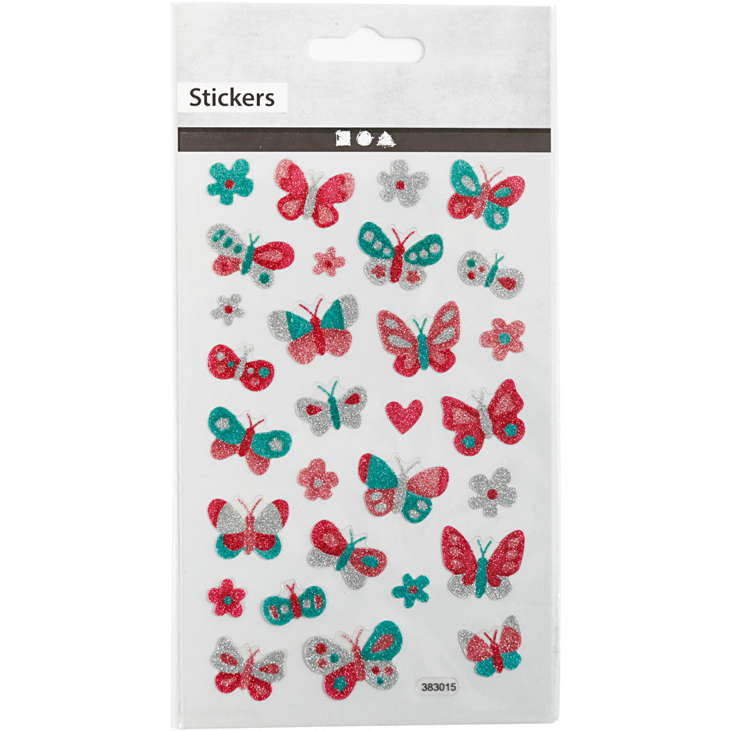 Glitter stickers, vlinders, vel 10x16 cm, 1 vel [HOB-280018]