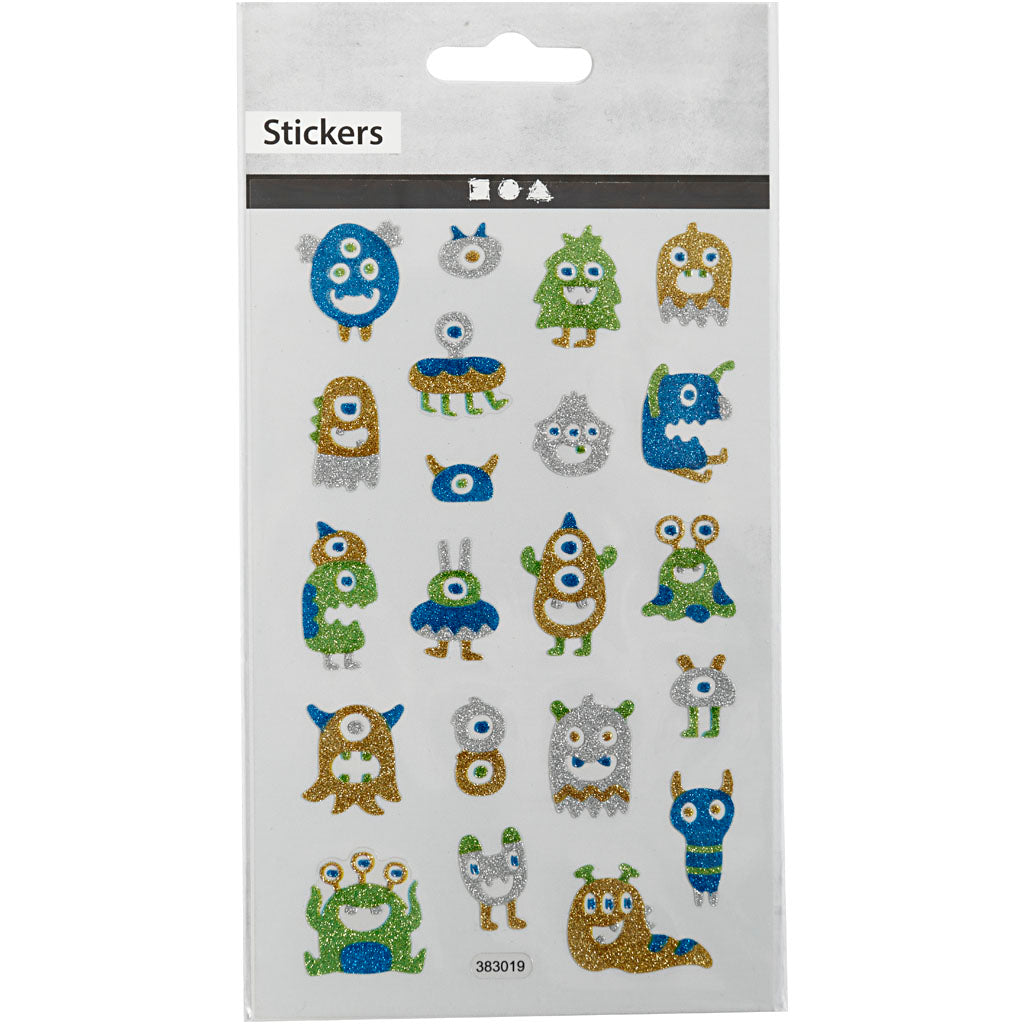 Glitter stickers, buitenaardse wezens, vel 10x16 cm, 1 vel [HOB-280020]
