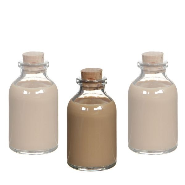 Glazen flesje Mini met kurk 20ml 6cm hoog Ø 3 cm (tray met 105 stuks) [IFS-28075]