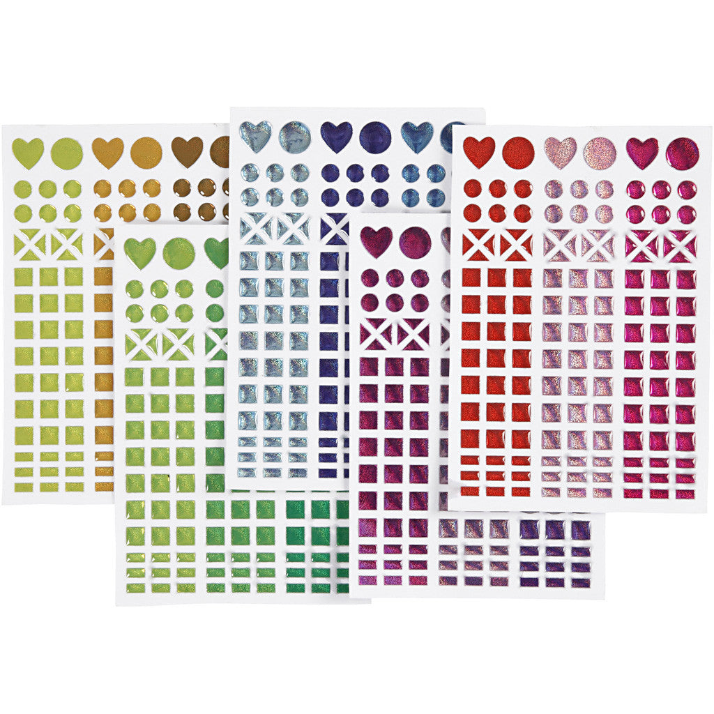 Mozaiek stickers, d 8-14 mm, vel 11x16,5 cm, diverse kleuren, 10 vel/ 1 doos [HOB-28253]