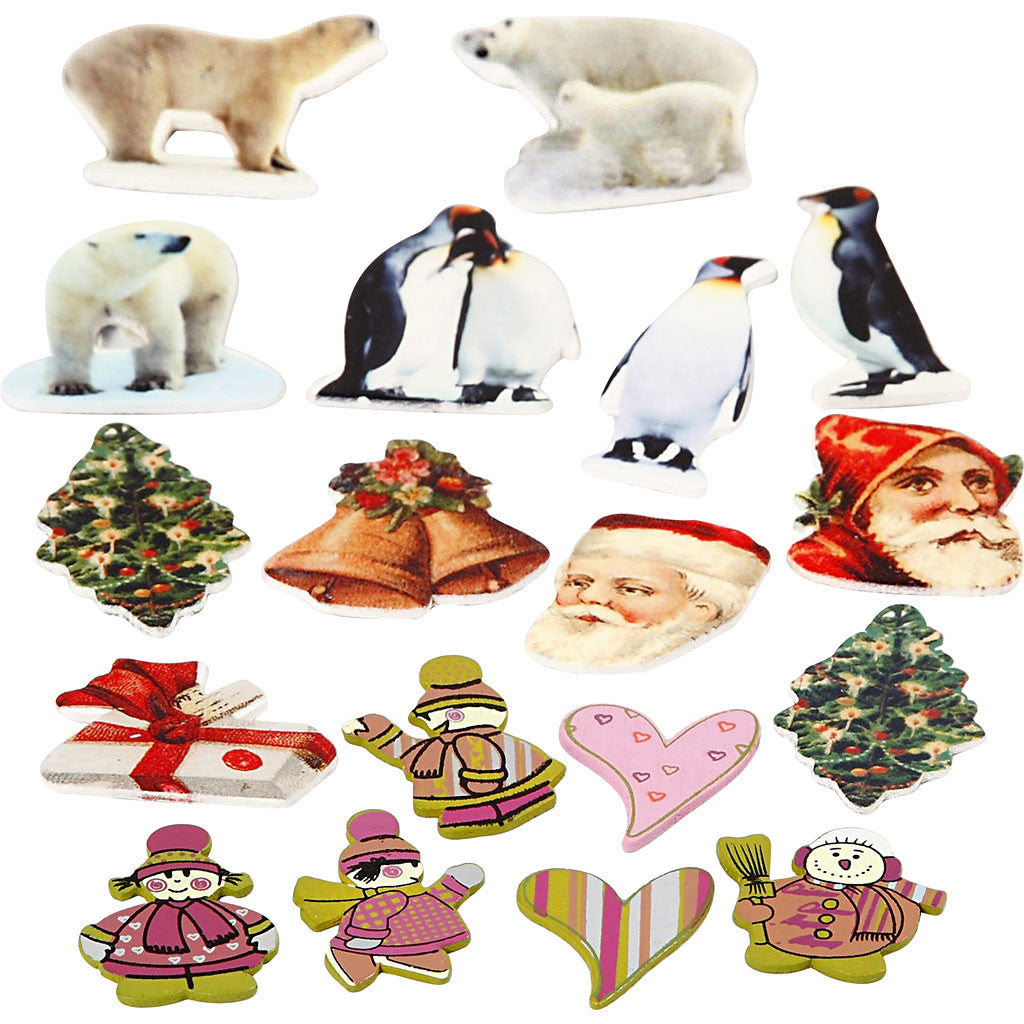 Houten figuren, H: 40-50 mm, B: 15-45 mm, Inhoud kan variëren , 600 stuk/ 1 doos [HOB-28278]