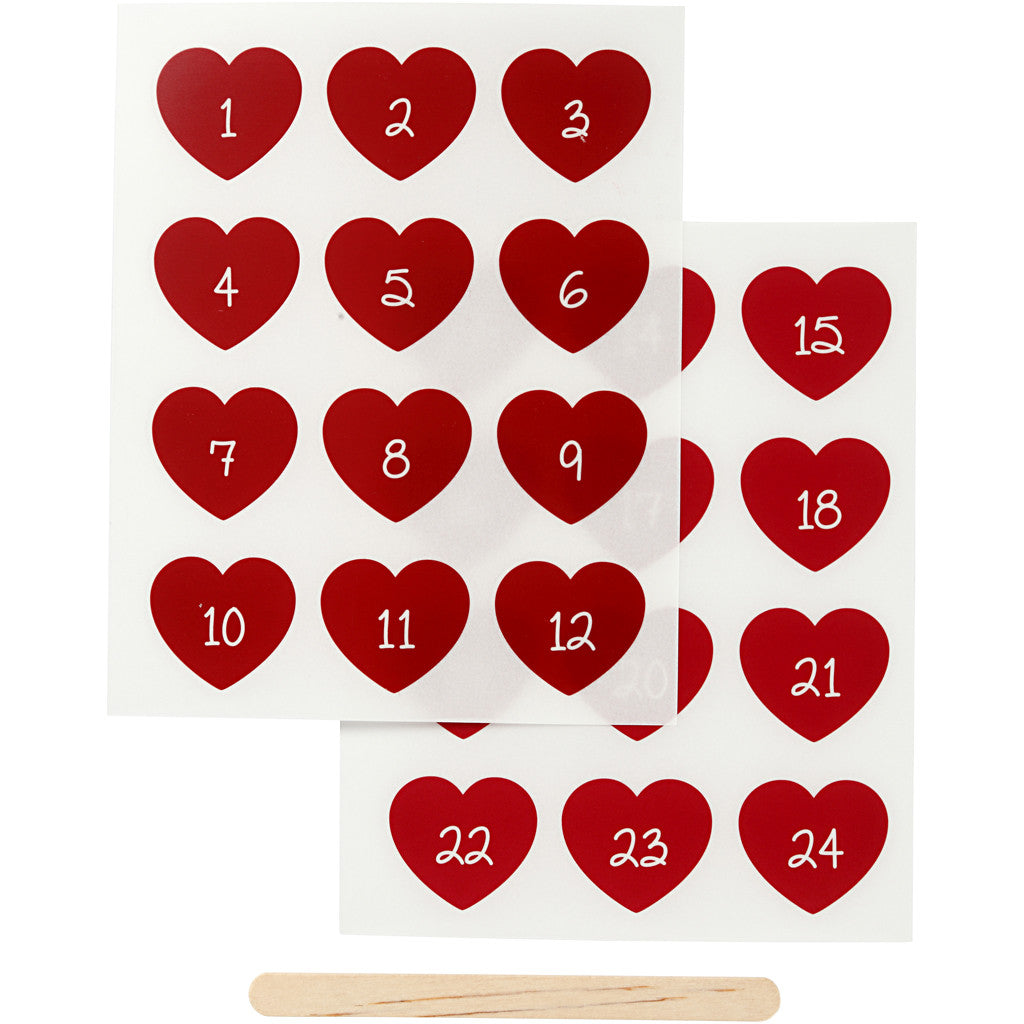 Rub-on Stickers, advent cijfers, H: 32 mm, B: 28 mm, vel 12,2x15,3 cm, rood, 1 doos [HOB-283960]