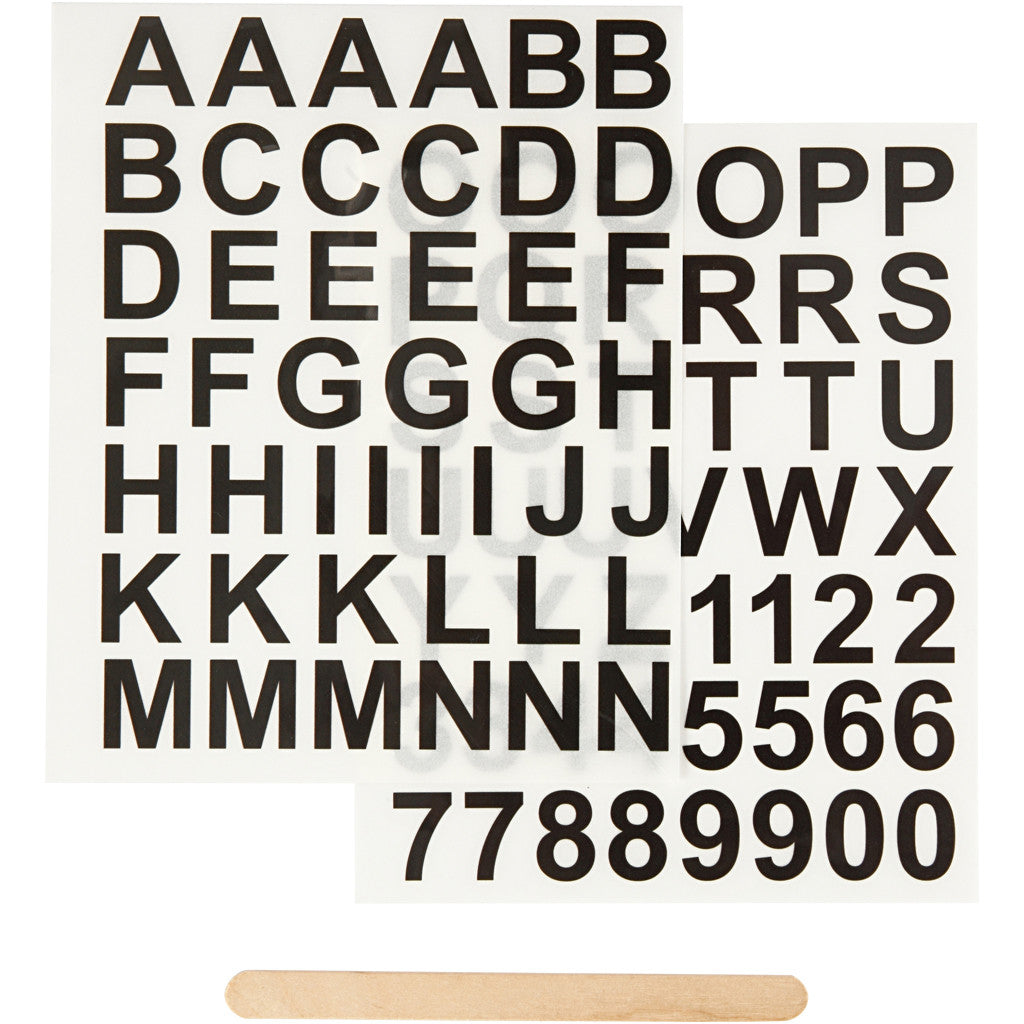 Rub-on Stickers, letters en cijfers, H: 17 mm, B: 17 mm, vel 12,2x15,3 cm, zwart, 1 doos [HOB-283966]