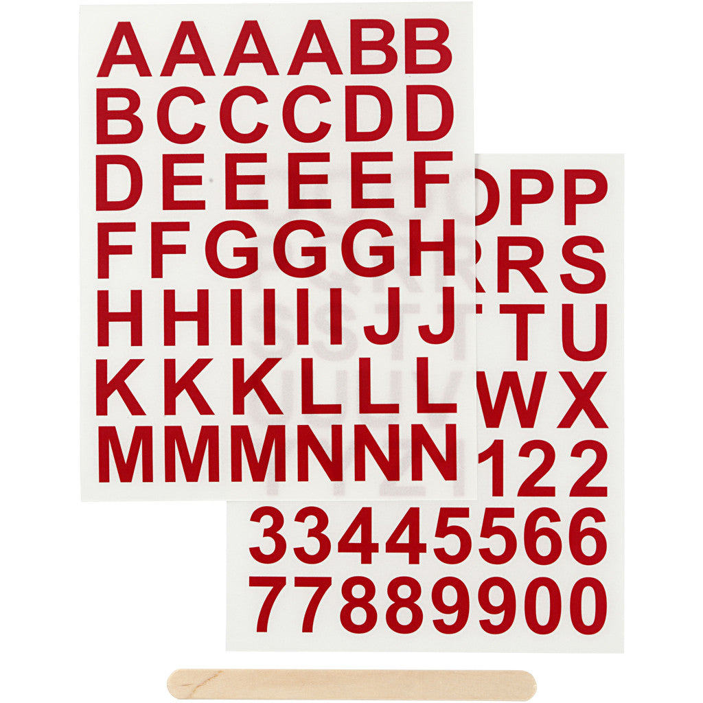 Rub-on Stickers, letters en cijfers, H: 17 mm, B: 17 mm, vel 12,2x15,3 cm, rood, 1 doos [HOB-283967]