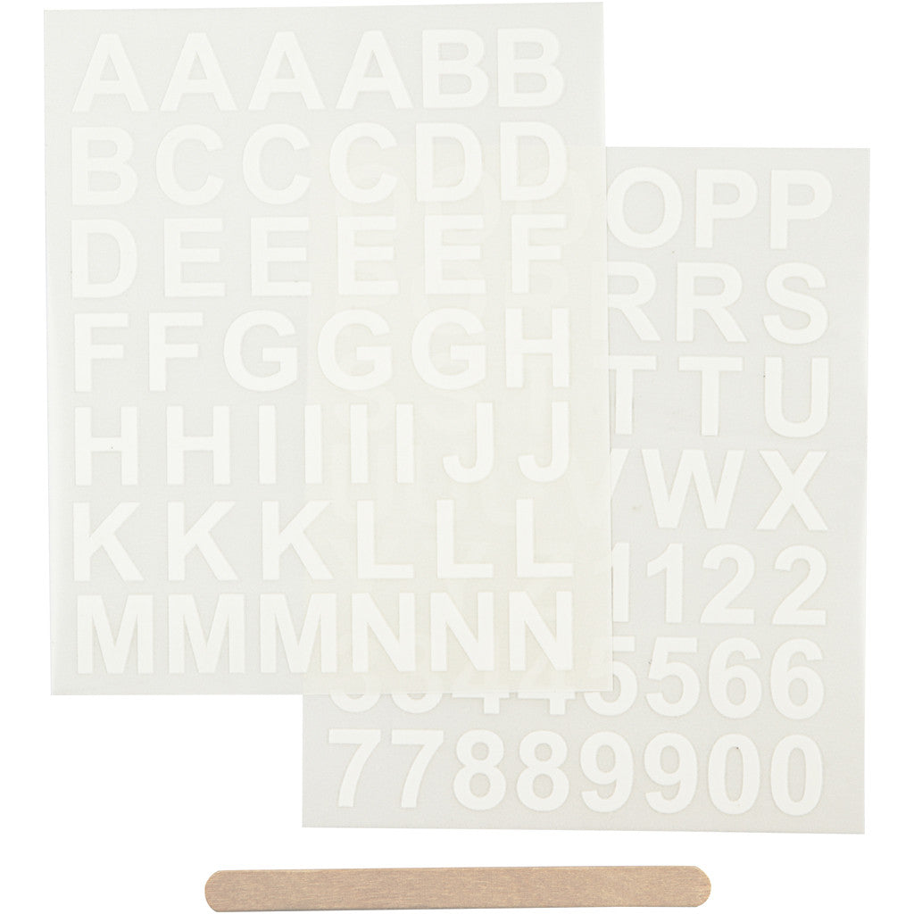 Rub-on Stickers, letters en cijfers, H: 17 mm, B: 17 mm, vel 12,2x15,3 cm, wit, 1 doos [HOB-283968]