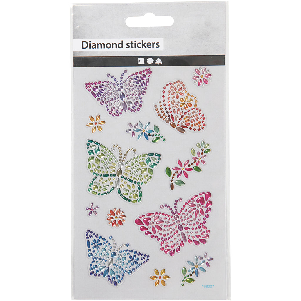 Diamond stickers, vlinders, vel 10x16 cm, 1 vel [HOB-284038]