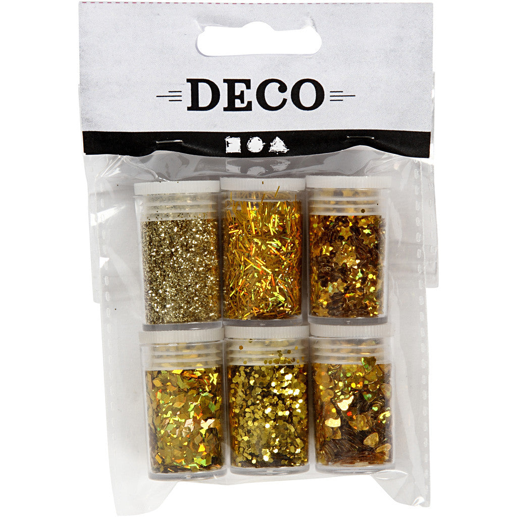 Glitter en Pailletten, goud, 6x5 gr/ 1 doos [HOB-28469]