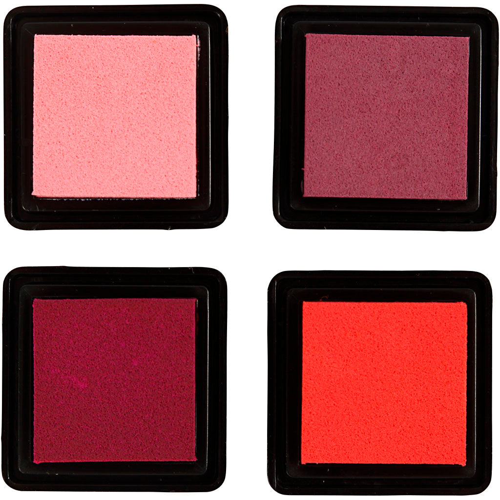 Stempelinkt, H: 2 cm, afm 3,5x3,5 cm, peach, roze, lichtroze, donkerroze, 4 stuk/ 1 doos [HOB-285341]