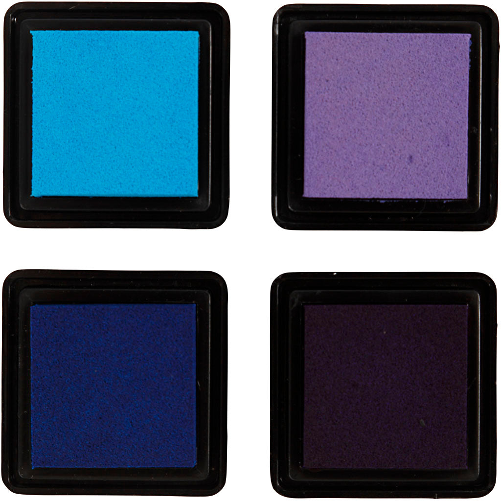 Stempelinkt, H: 2 cm, afm 3,5x3,5 cm, blauw, hemelsblauw, paars, violet, 4 stuk/ 1 doos [HOB-285342]