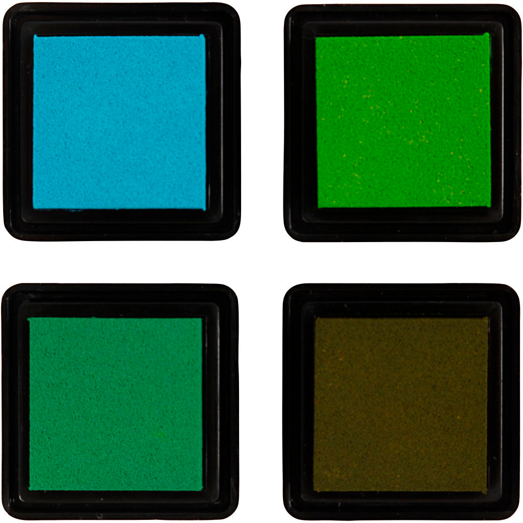 Stempelinkt, H: 2 cm, afm 3,5x3,5 cm, groen, lichtgroen, olijf, aqua, 4 stuk/ 1 doos [HOB-285343]