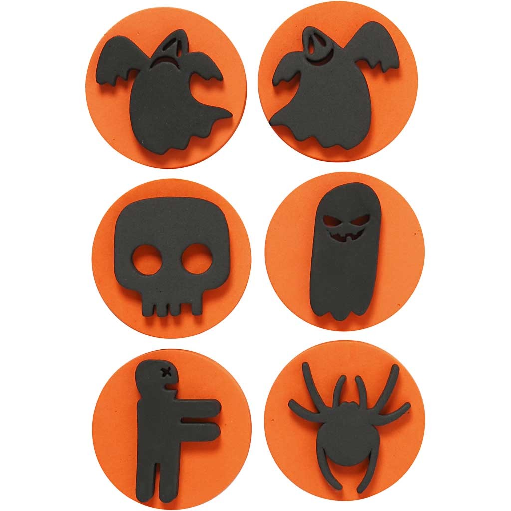 Foam stempels, Halloween, d 7,5 cm, dikte 2,5 cm, 6 stuk/ 1 doos [HOB-28553]