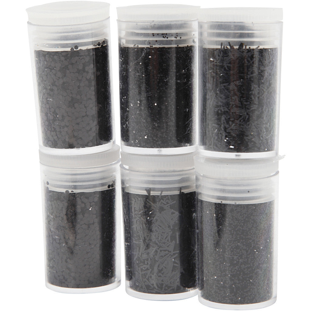 Glitter en Pailletten, zwart, 6x5 gr/ 1 doos [HOB-28587]