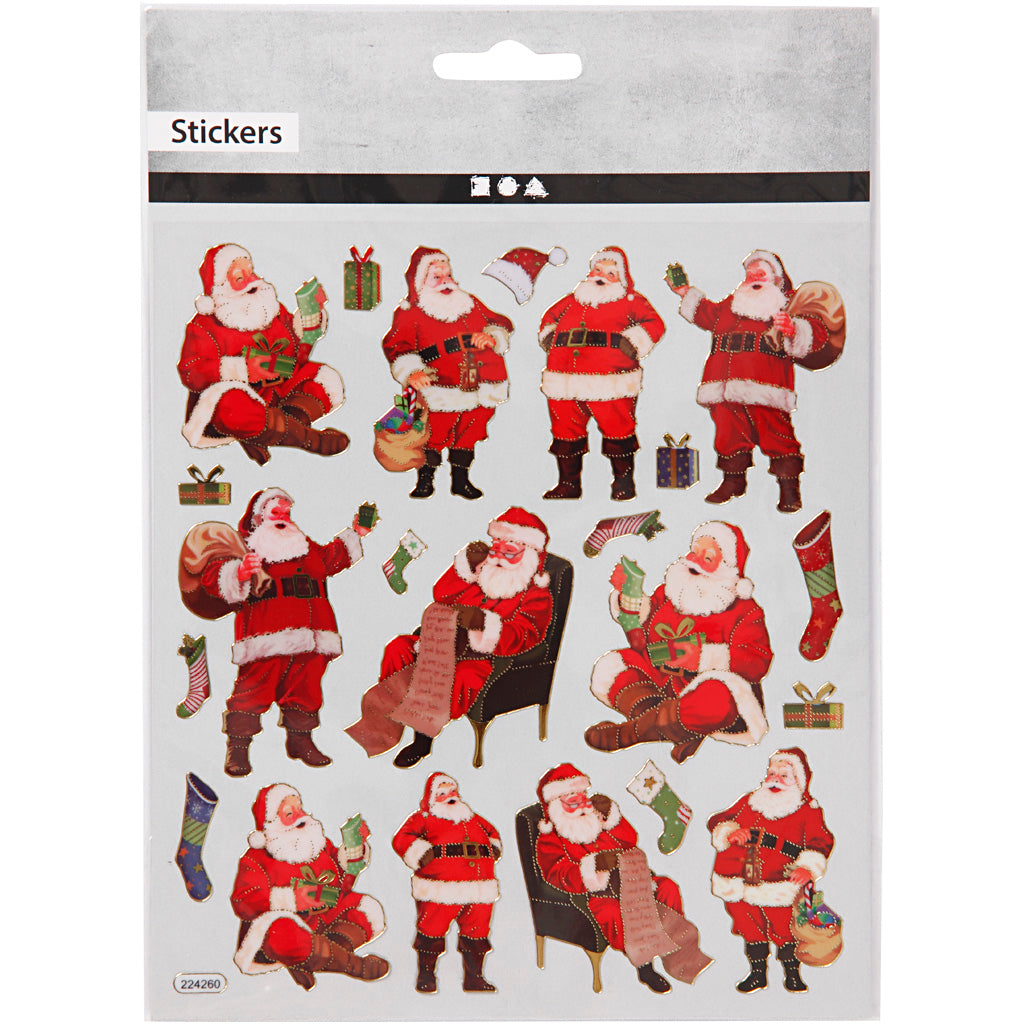 Stickers, klassieke kerstman, vel 15x16,5 cm, ca. 22 stuk, 1 vel [HOB-289851]