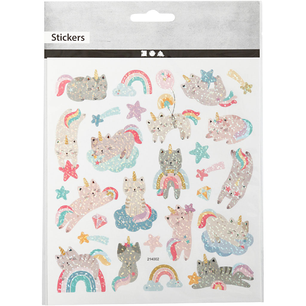 Stickers, unicorn katten, vel 15x16,5 cm, 1 vel [HOB-29047]