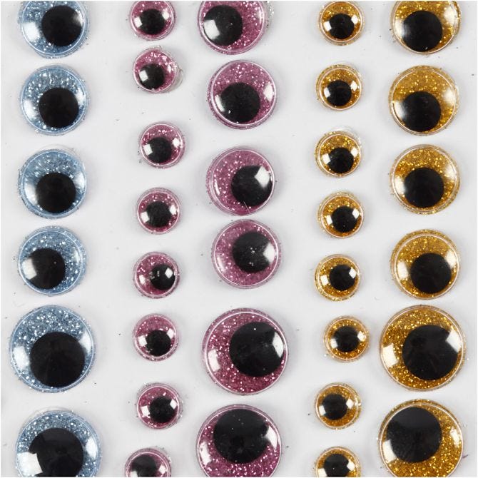 Wiebelogen, d 8+10+12+15 mm, lichtblauw, goud, lichtrood, 54 stuk/ 1 vel [HOB-29061]