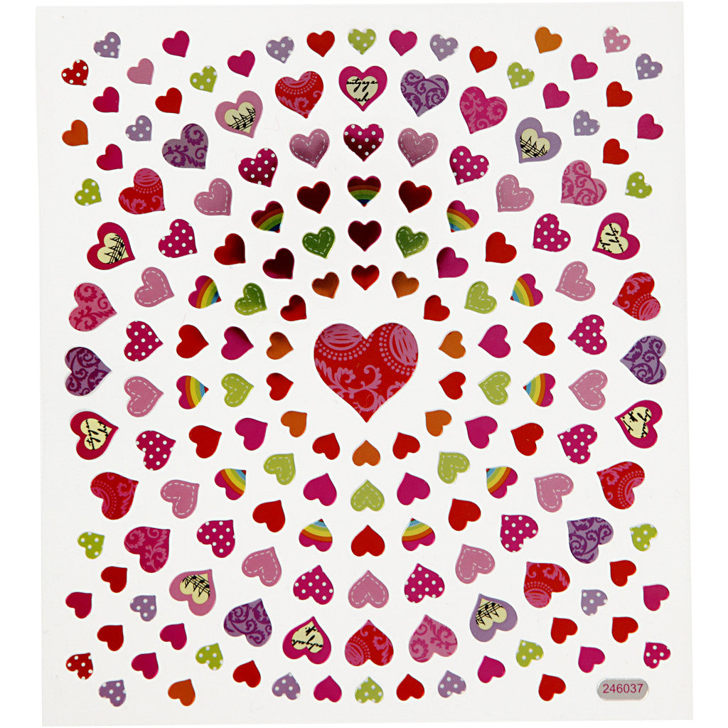 Stickers, kleine harten, vel 15x16,5 cm, ca. 108 stuk, 1 vel [HOB-29064]
