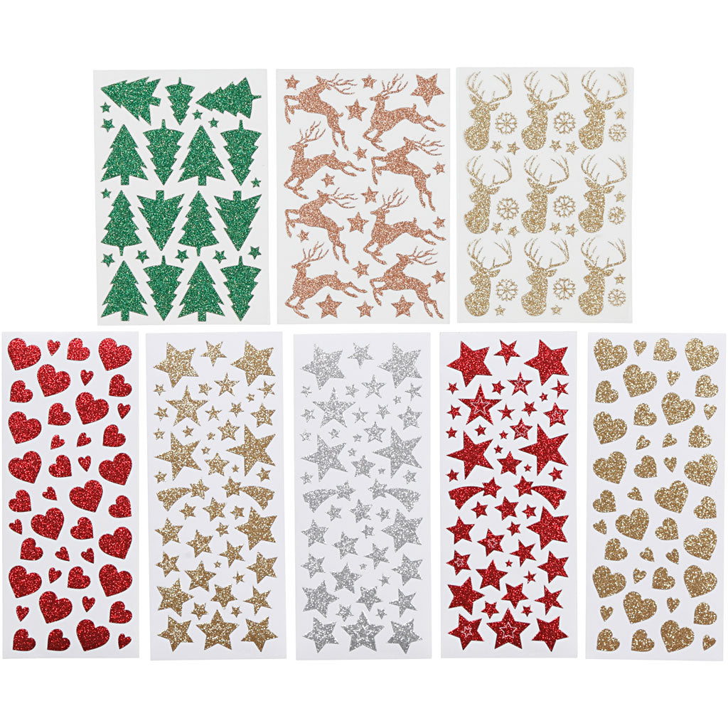 Glitterstickers, vel 10x24+12x18,5 cm, 8 vel/ 1 doos [HOB-29113]