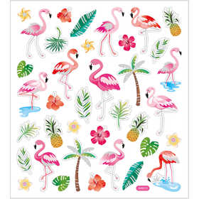 Stickers, flamingo, vel 15x16,5 cm, ca. 37 stuk, 1 vel [HOB-29138]