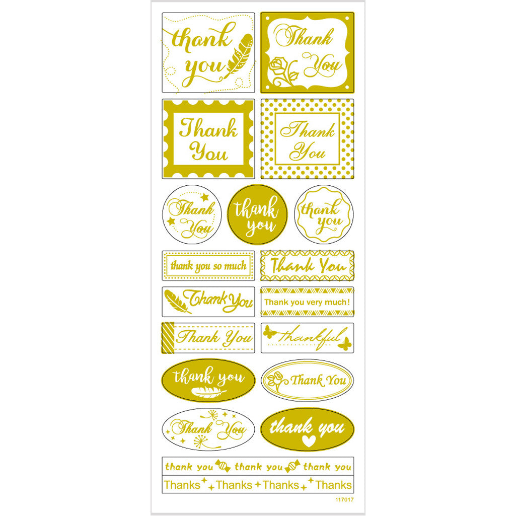 Stickers, thank you, vel 10x24 cm, ca. 19 stuk, goud, 1 vel [HOB-29147]
