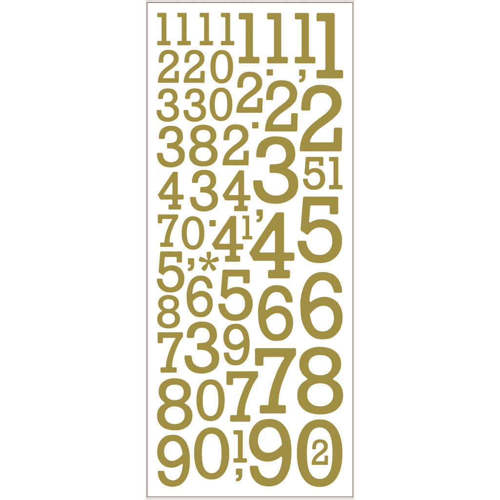 Glitter Stickers, numbers, sheet 10x24 cm, gold, 2 sheet