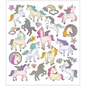 Stickers, unicorns, vel 15x16,5 cm, ca. 27 stuk, 1 vel [HOB-29171]