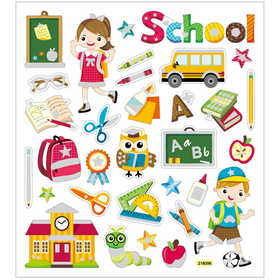 Stickers, school, vel 15x16,5 cm, ca. 32 stuk, 1 vel [HOB-29176]
